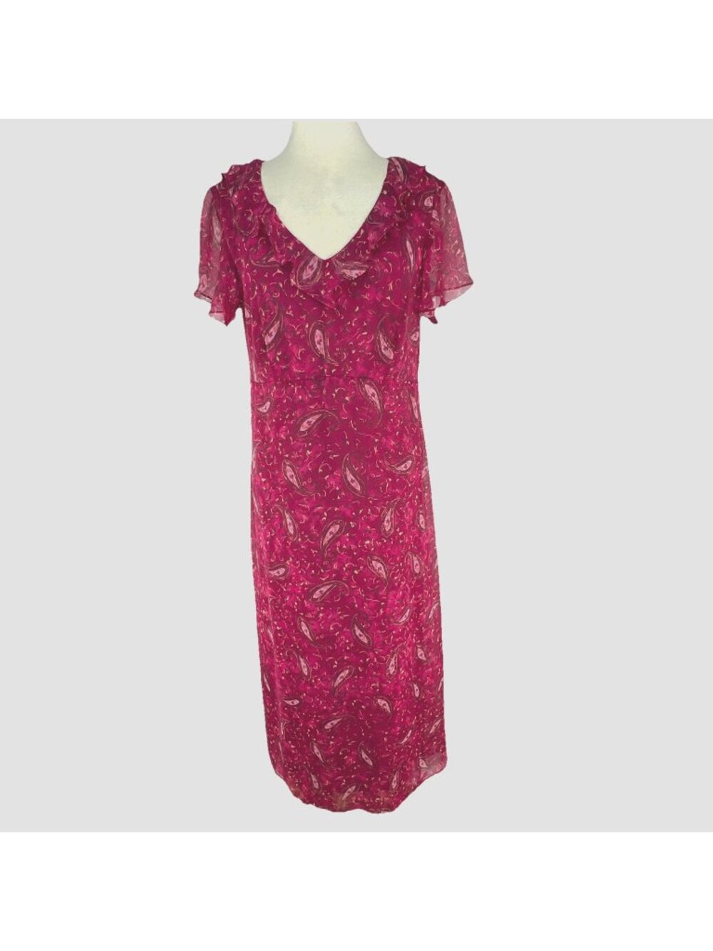 Rabbit Rabbit Rabbit Designs Sz 14 90s Y2K Pink Paisley Ruffle Dress Vintage USA